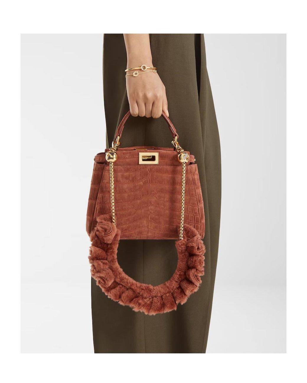 Fendi Red Sienna Nubuck Crocodile Leather Bag
