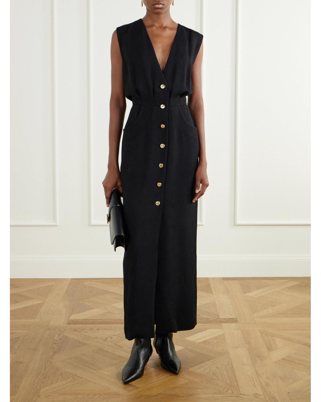Blazé Milano Black Luna Friesian Button-Down Maxi Dress