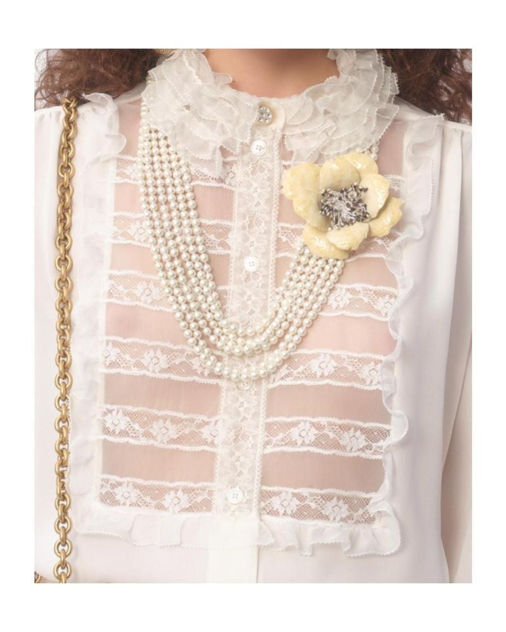 Valentino White Ruffle Detailed Georgette Shirt