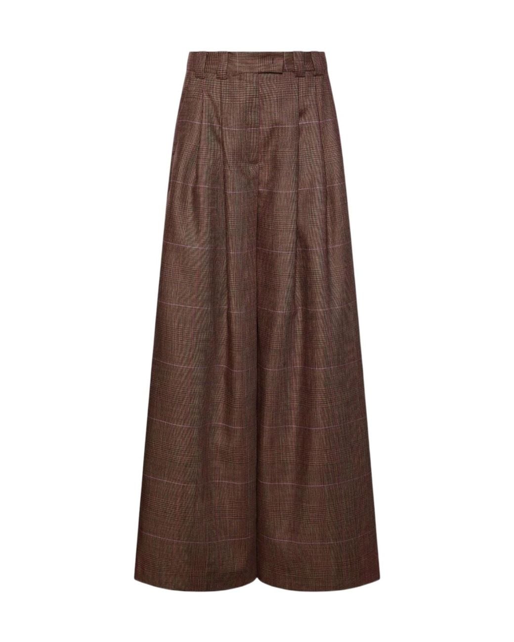 Marella Brown Pleated Check Wideleg Trousers
