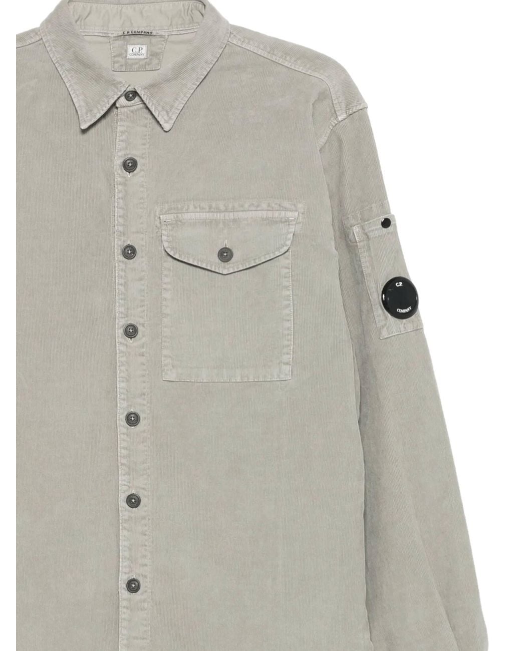C P Company Gray Corduroy Lens Long Sleeved Buttoned Shirt for men