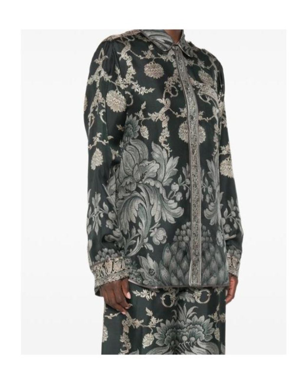 Pierre Louis Mascia Gray Floral-Print Silk Shirt