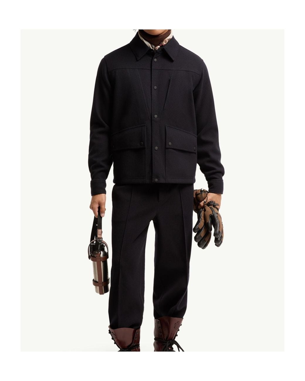 Moncler Blue Interlock Long Sleeve Shirt for men