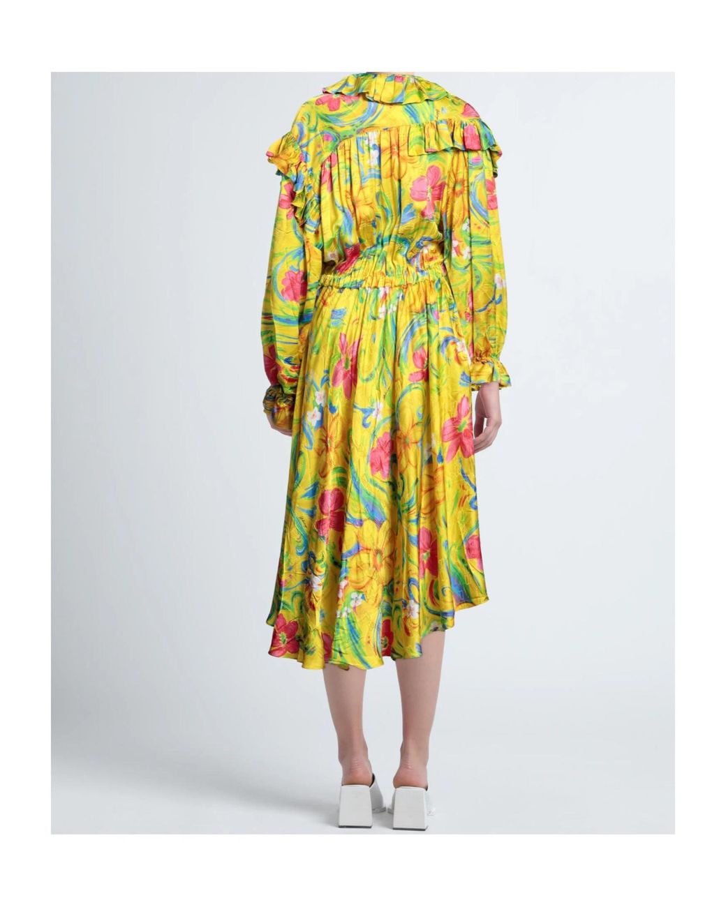 Balenciaga Yellow Printed Long Sleeve Dress