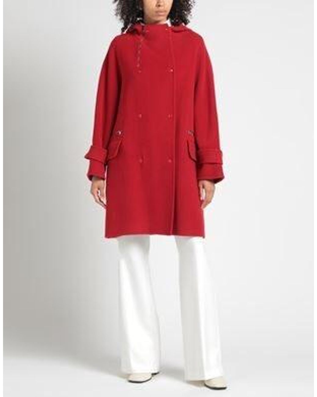 Max Mara Red Minimalist Double-Breasted Hooded Coat