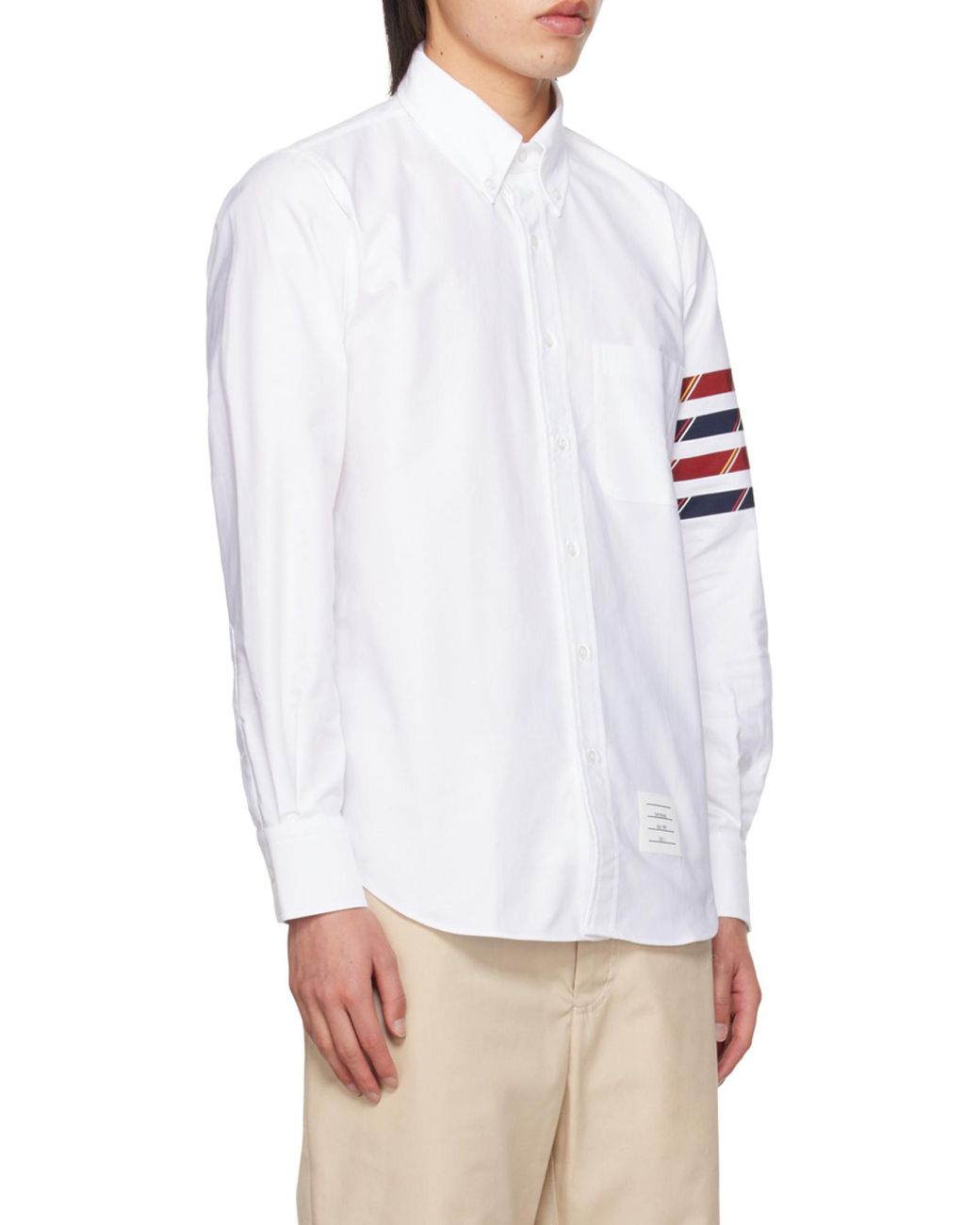 Thom Browne White Stripe Detailed Long-Sleeved Shirt for men