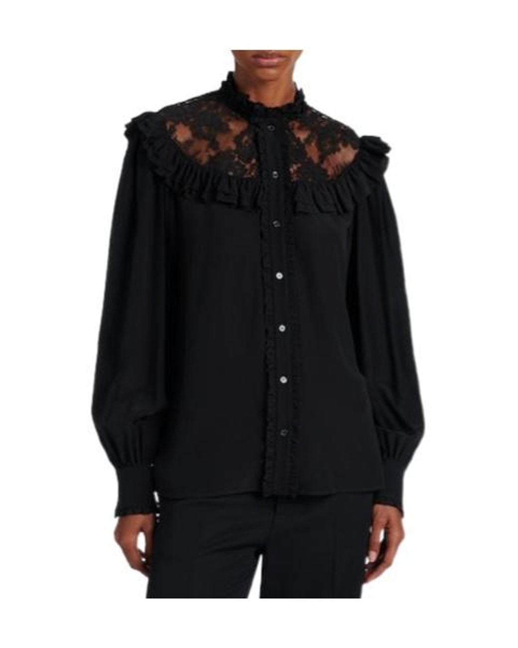 Chloé Black Lace-Trimmed Silk Blouse