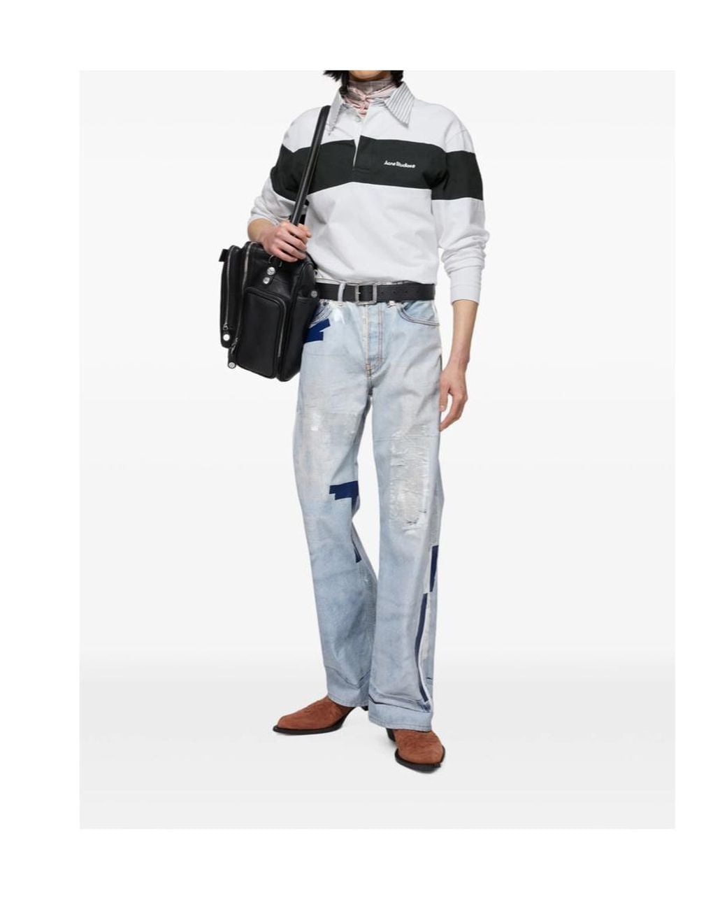Acne White Striped Polo Sweatshirt for men