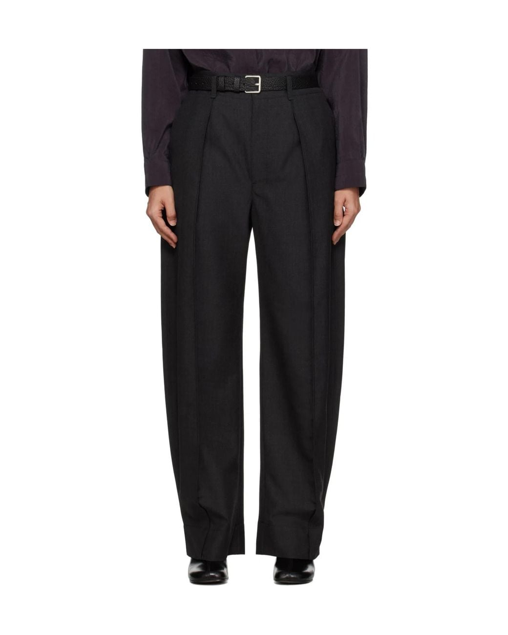 Lemaire Gray Pressed Crease Curved-Leg Trousers