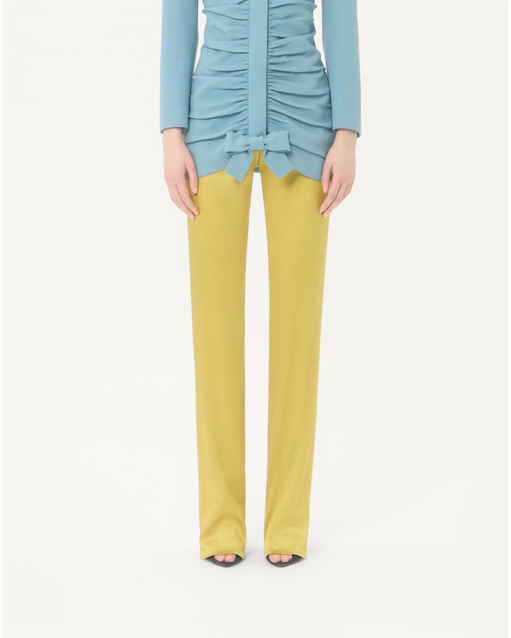 Valentino Yellow Double Duchesse Stretch Straight Leg Pants
