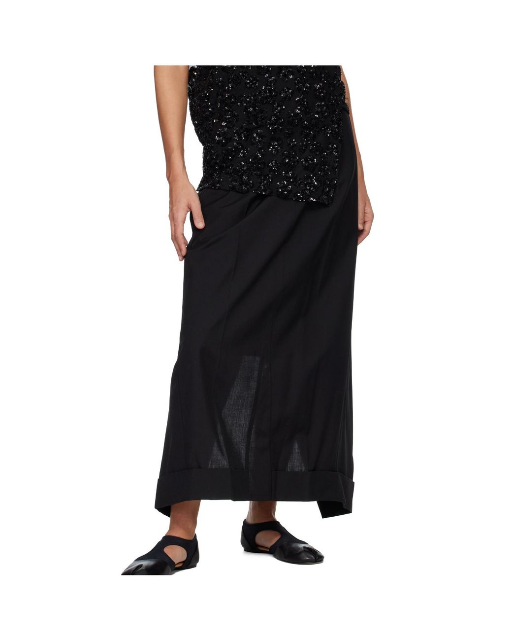 Junya Watanabe Black Double-Layered Belted Midi Skirt