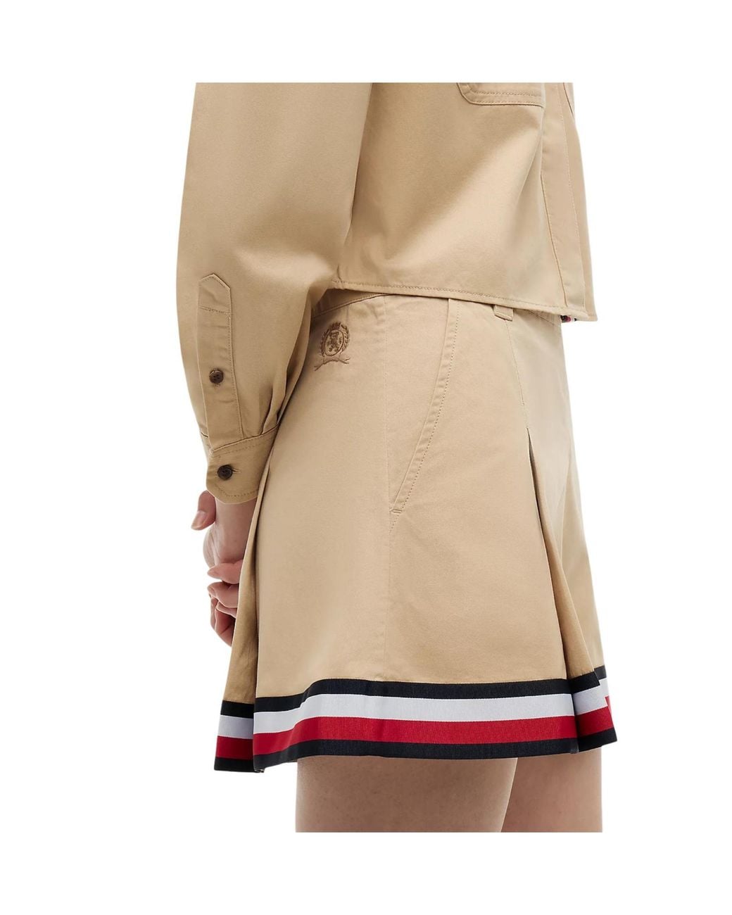 Tommy Hilfiger Natural Global Stripe Tape Pleated Mini Skirt