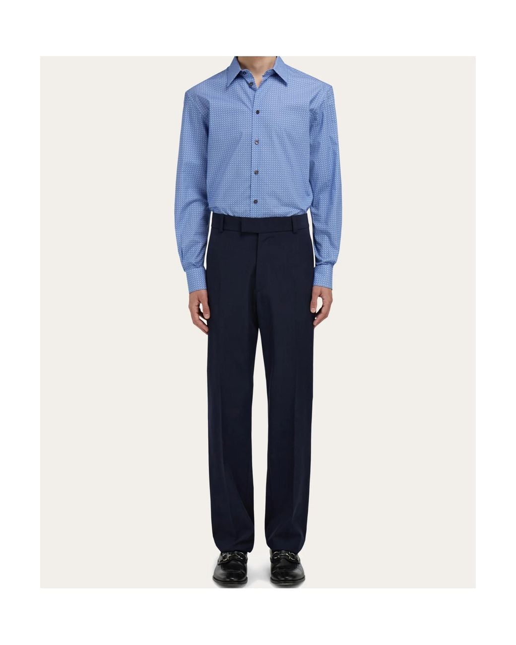 Ferragamo Blue Ferragamo Monogram Long-Sleeve Shirt for men