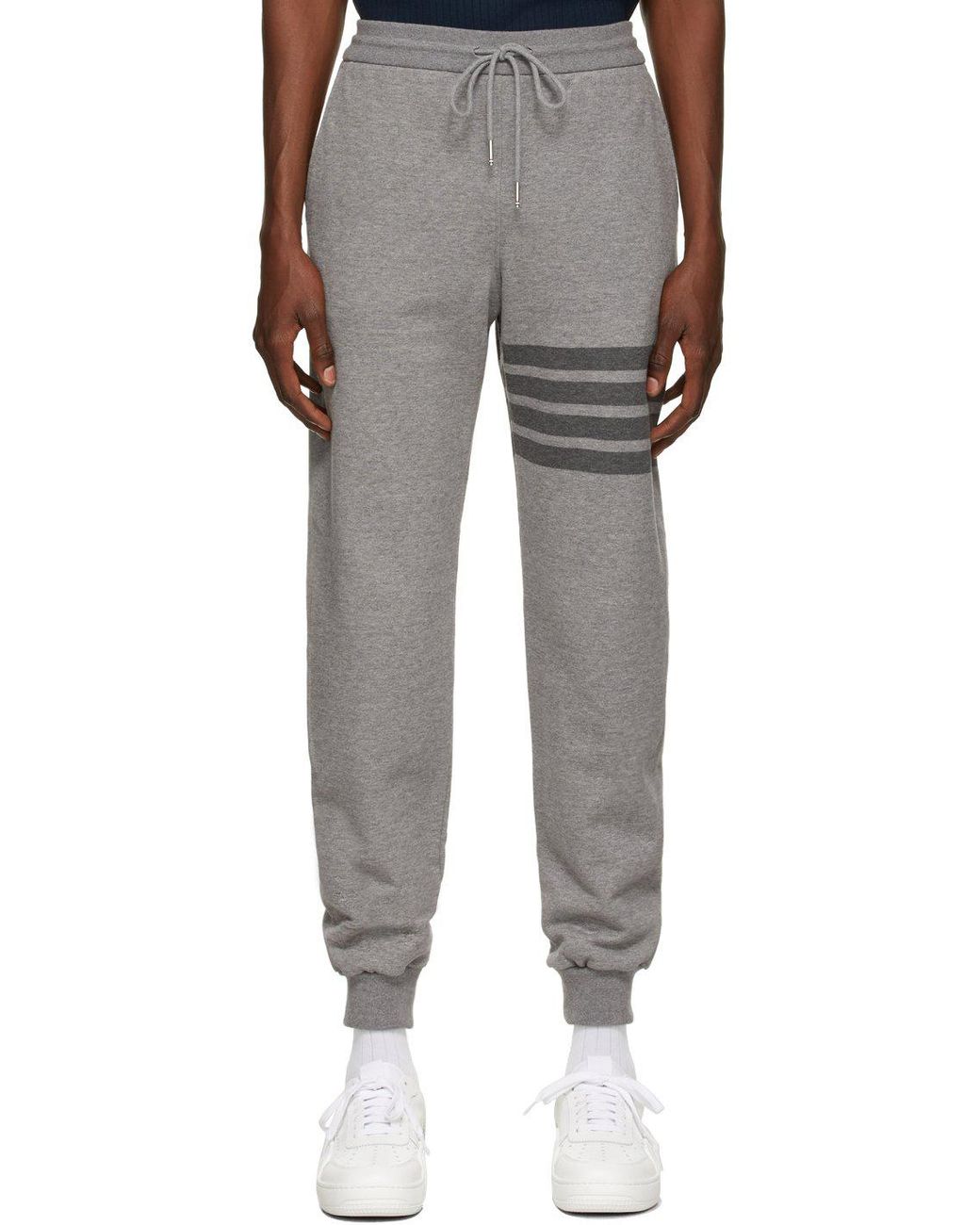 Thom Browne Gray Bar Drawstring Track Pants for men