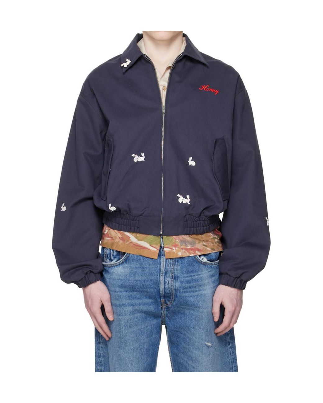 Carne Bollente Blue Zippered Lapel Casual Jacket for men