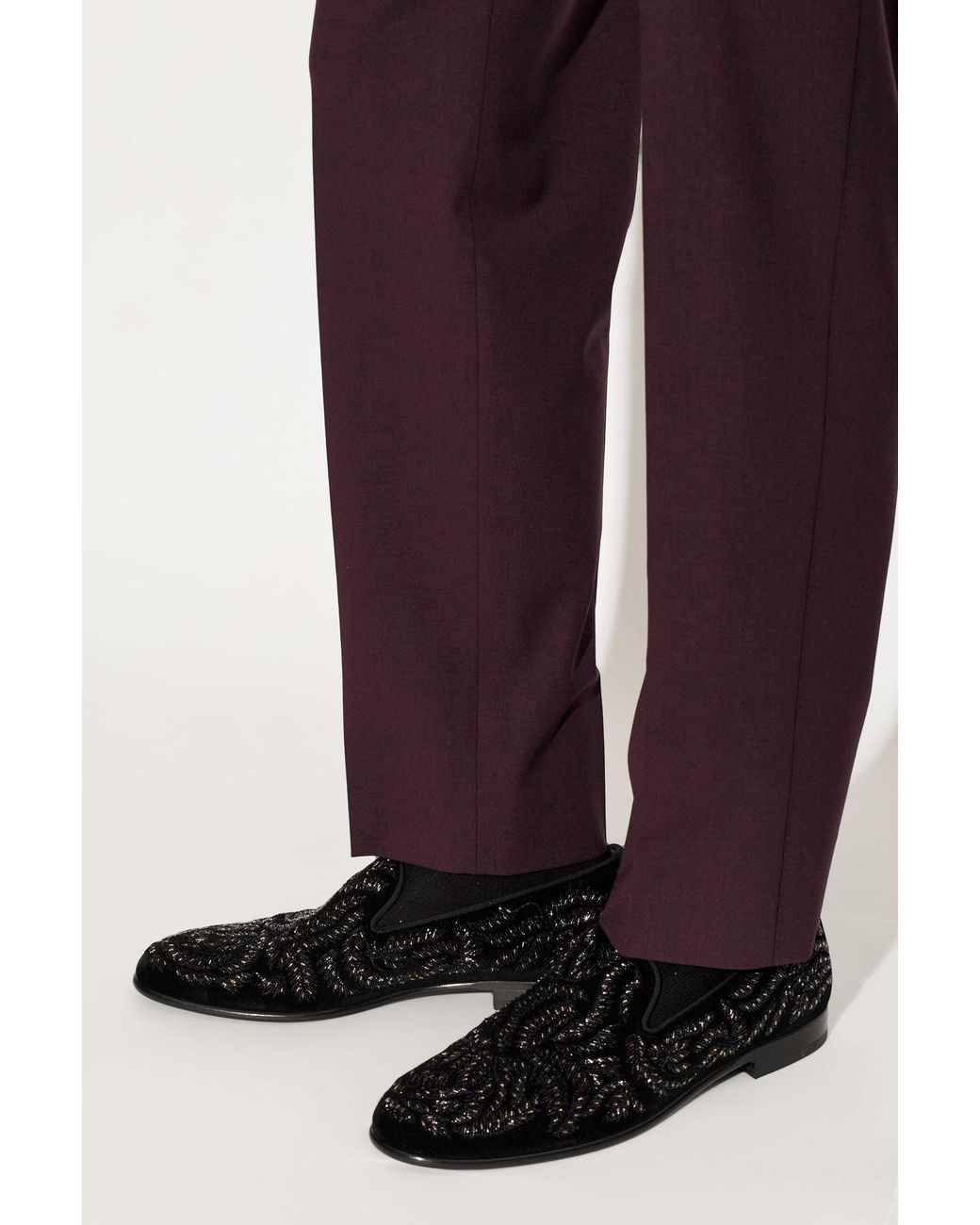 Dolce & Gabbana Black Embellished Velvet Loafers for men