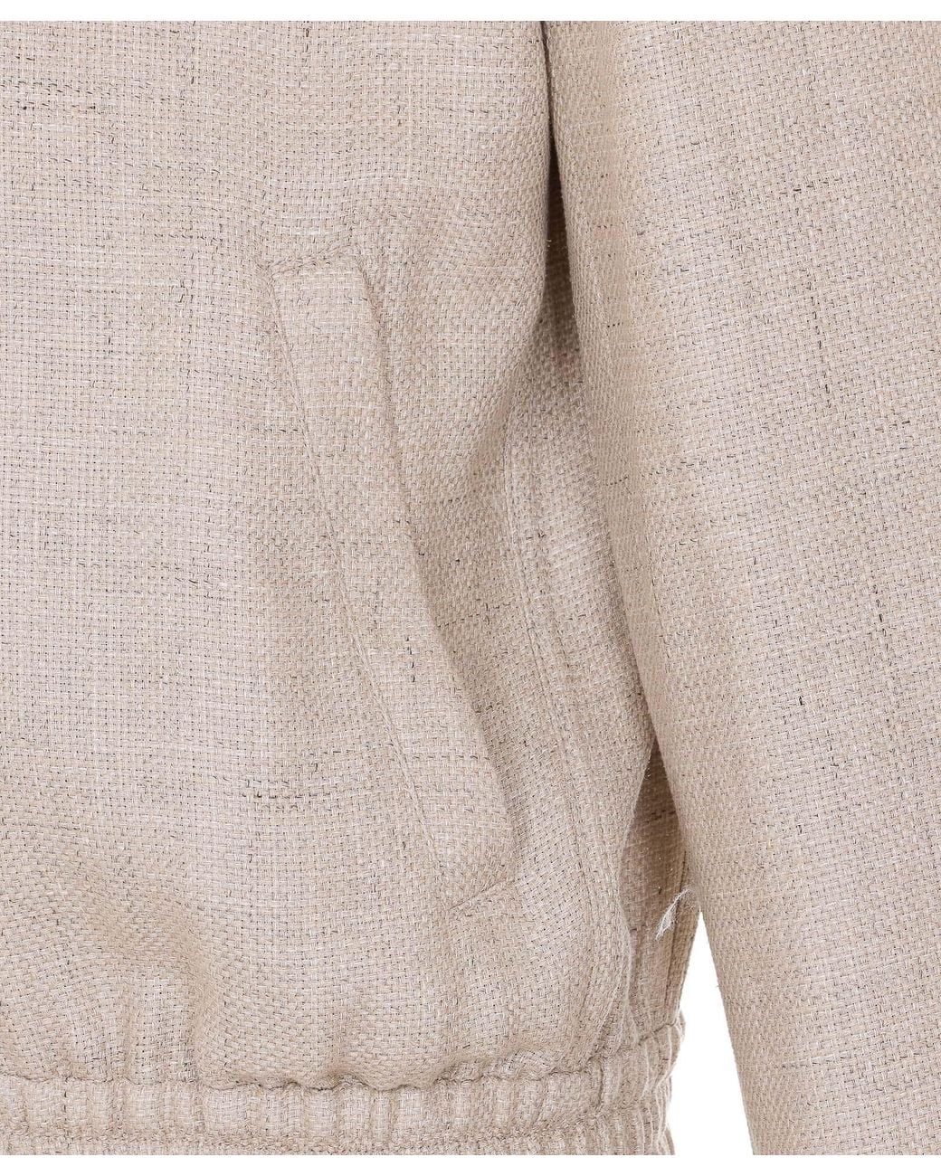 Brunello Cucinelli White Stand Collar Hopsack Outerwear Jacket for men