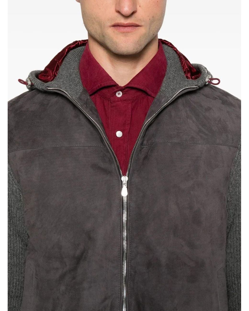 Brunello Cucinelli Gray Zip-Up Hooded Jacket for men