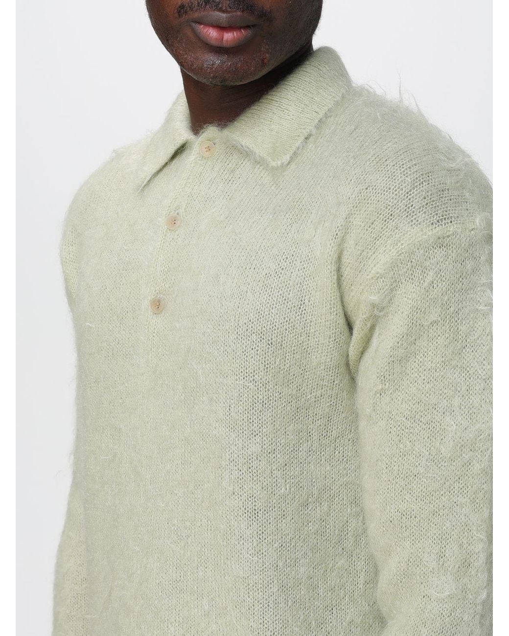 Auralee Green Long-Sleeved Brushed Polo Sweater for men