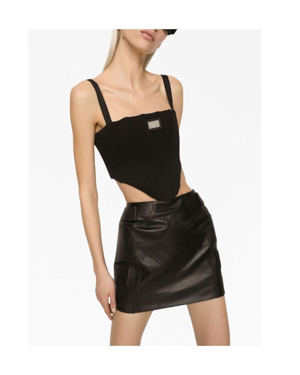 Dolce & Gabbana Black Curved Hem Cropped Bustier Top