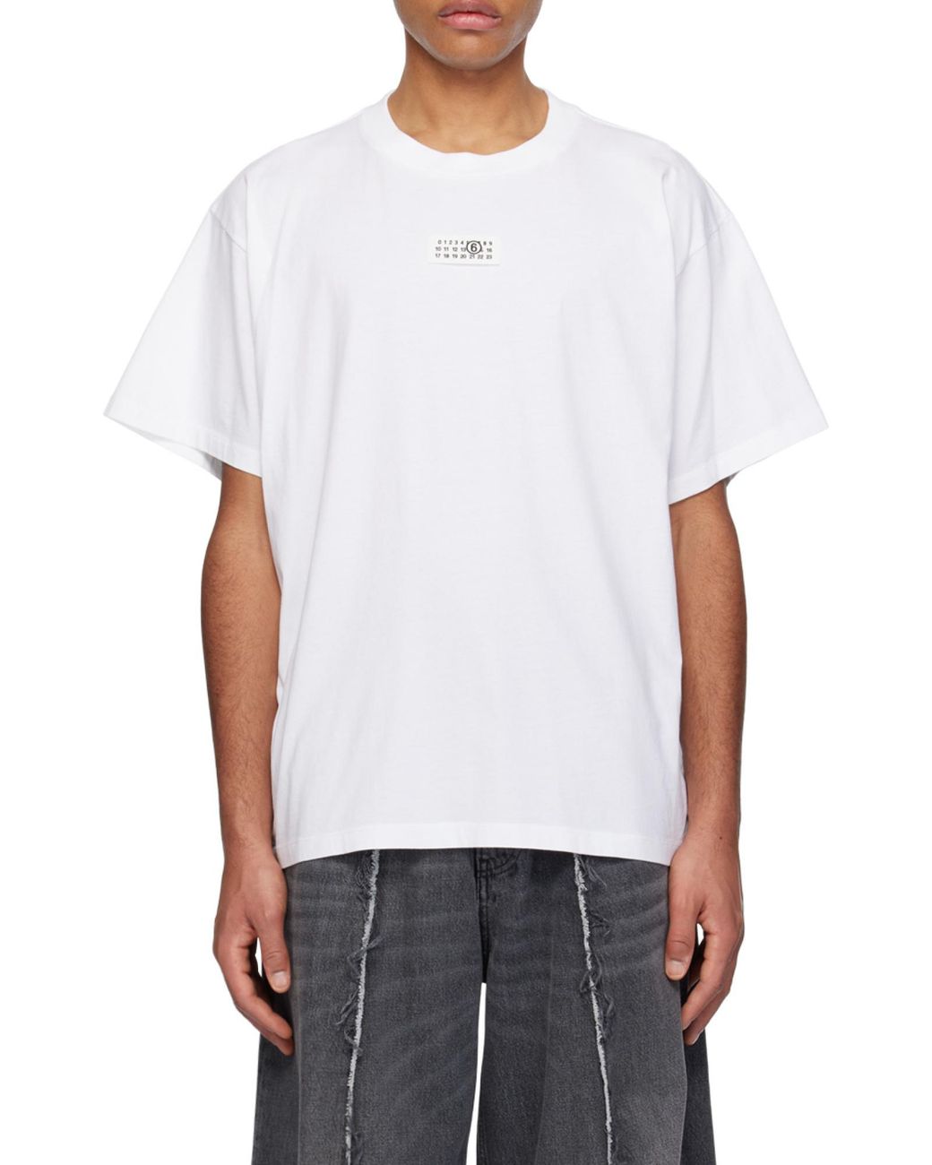 MM6 by Maison Margiela White Logo Patch Crewneck T-Shirt for men