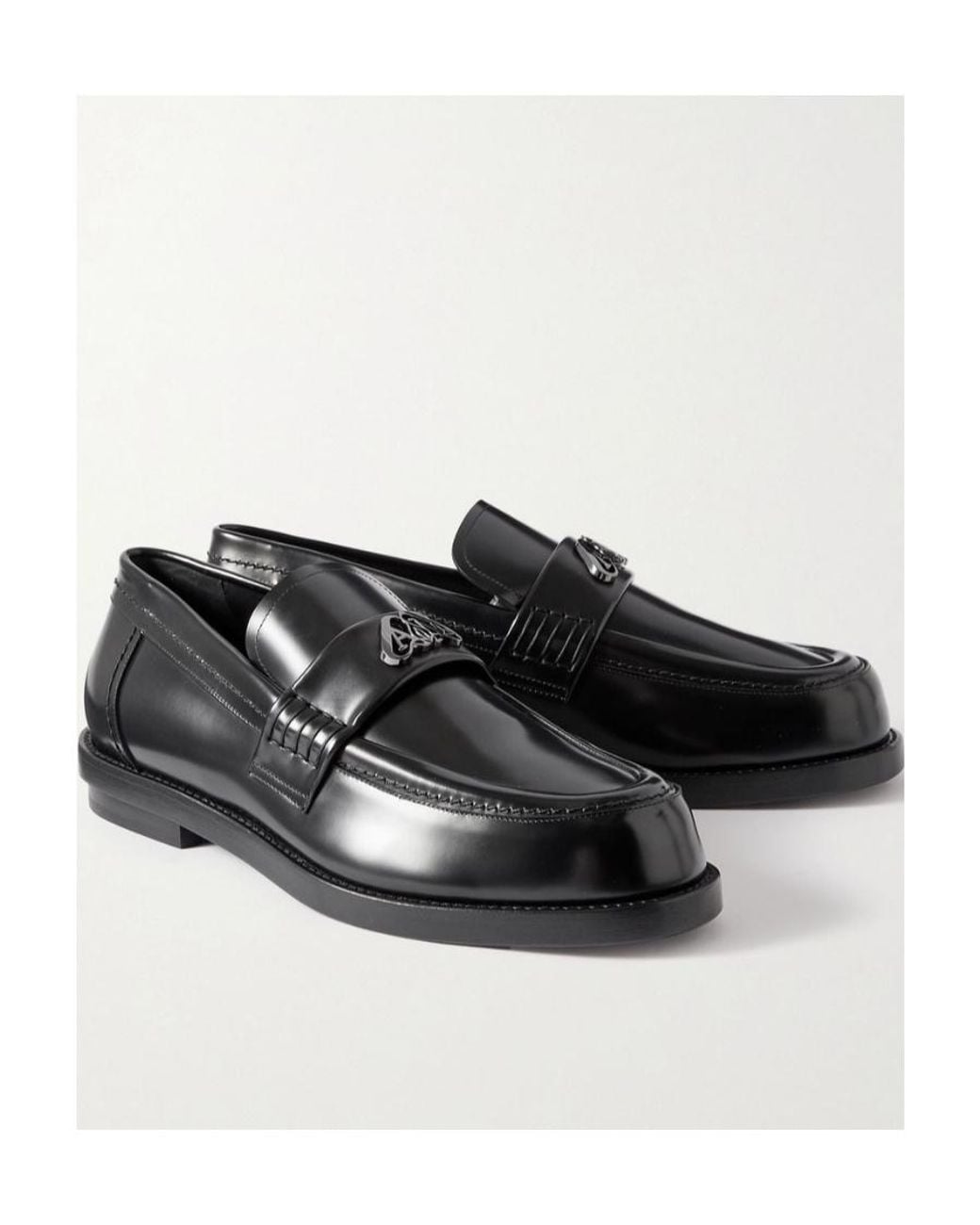 McQueen Black Logo Plaque Slip-On Penny Loafers for men