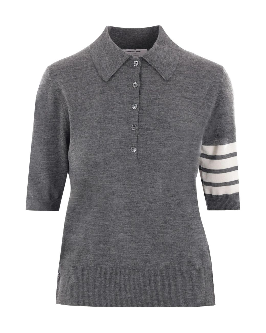 Thom Browne Gray 4-Bar Button Detailed Short-Sleeved Polo Shirt
