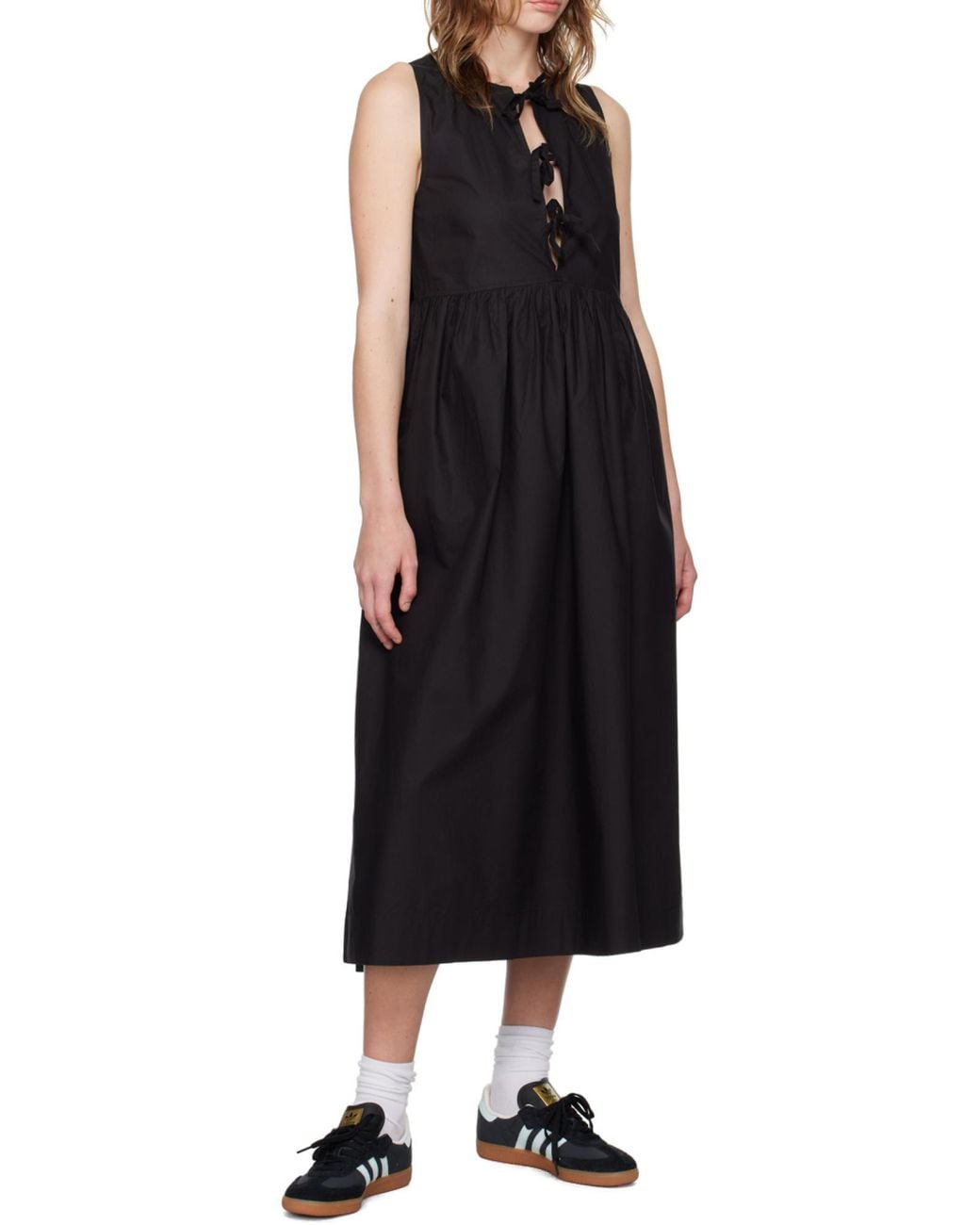 Ganni Black A-Line Poplin Midi Dress