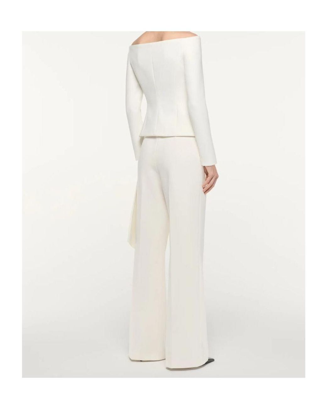 Roland Mouret White Cream Wide Fit Stretch Crepe Trousers