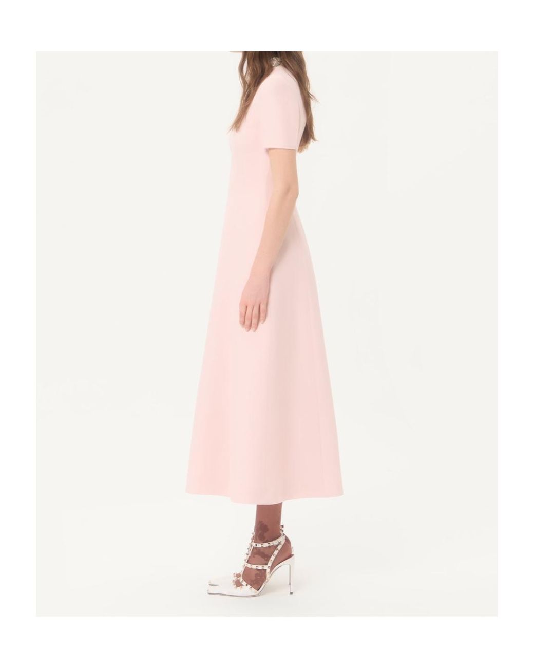 Valentino Pink Crepe Couture Embroidered Midi Dress
