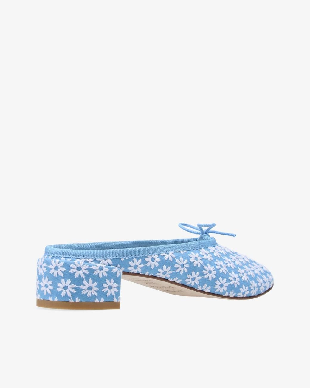 Repetto Blue Camille Floral-Print Bow-Detail Mules