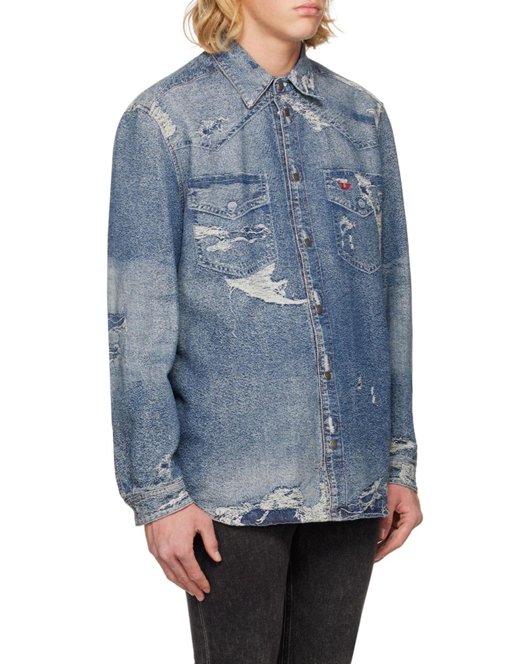 DIESEL Blue Distressed Denim Shirt for men