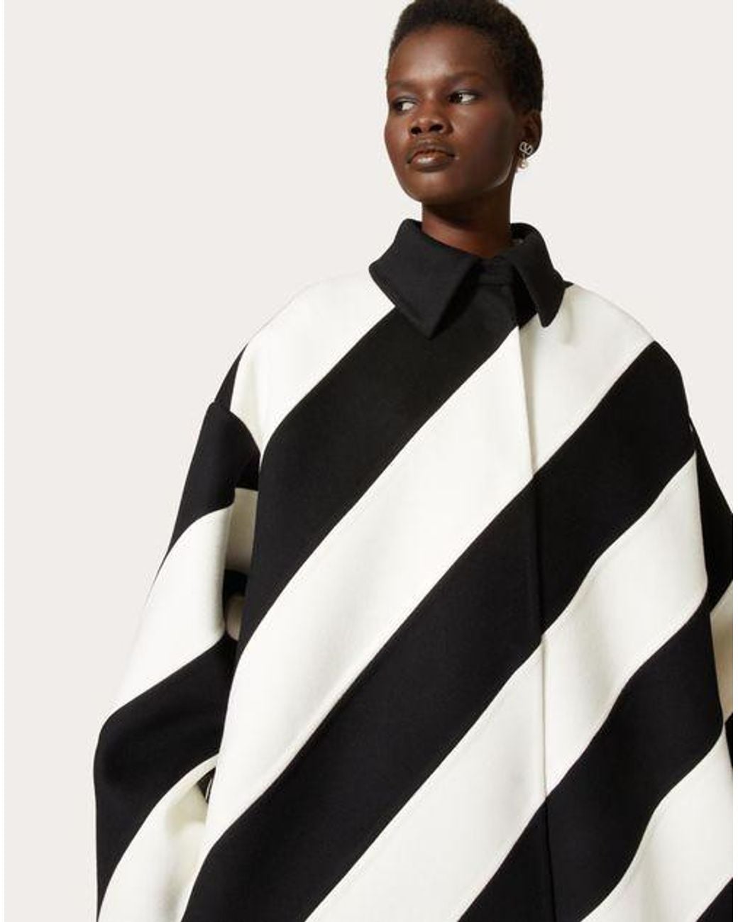 Valentino Black Stripe-Pattern Virgin Wool-Blend Coat