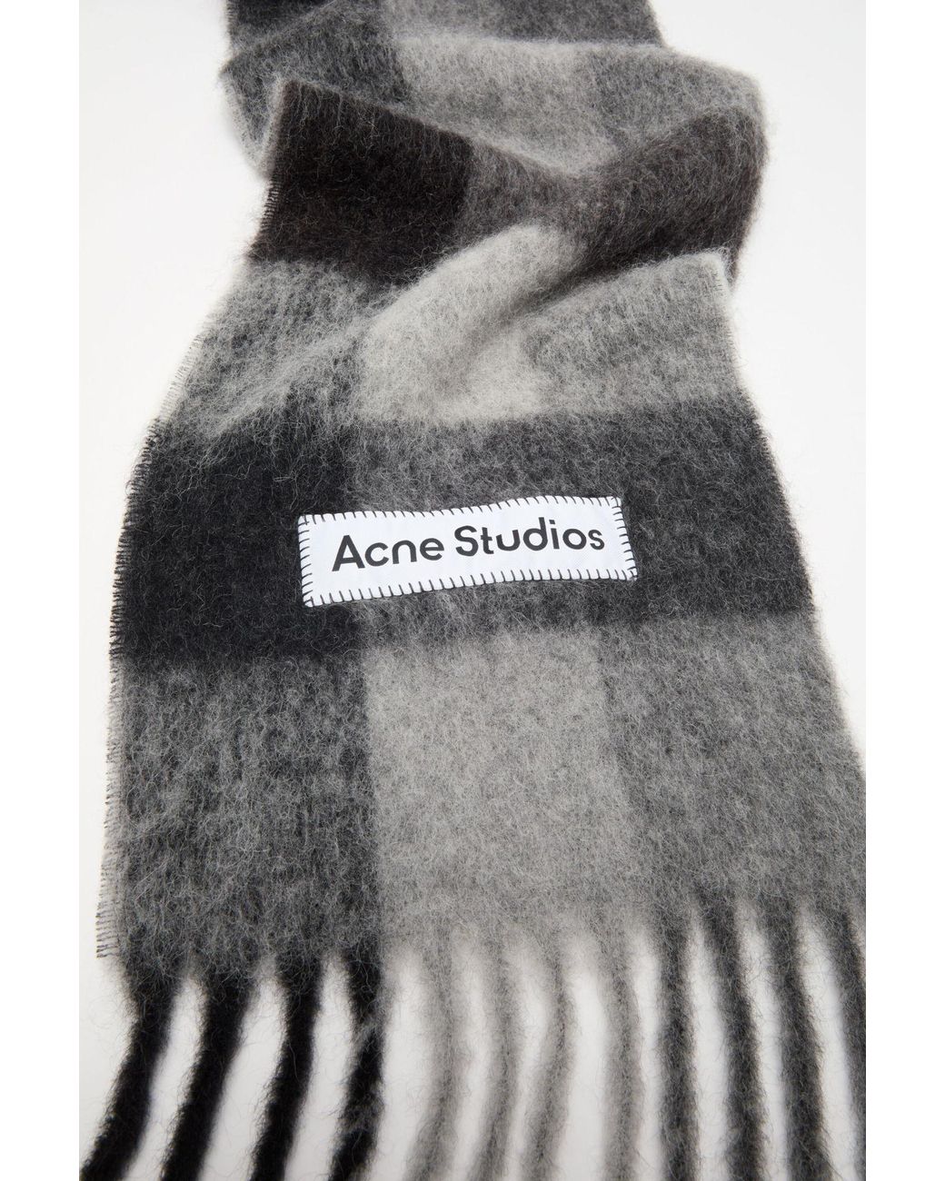 Acne Gray Logo Patch Checked Scarf