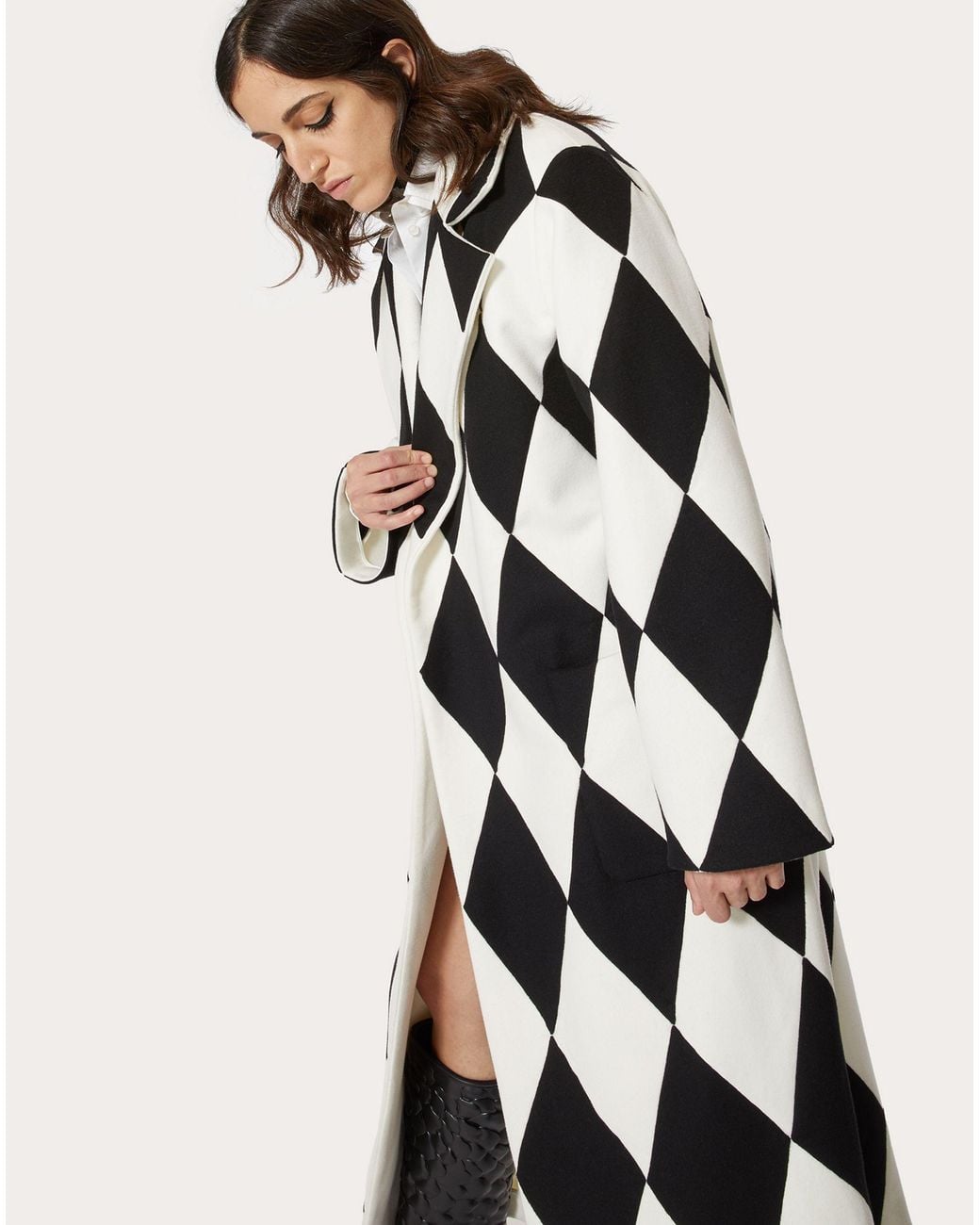 Valentino White Geometric Pattern Coat