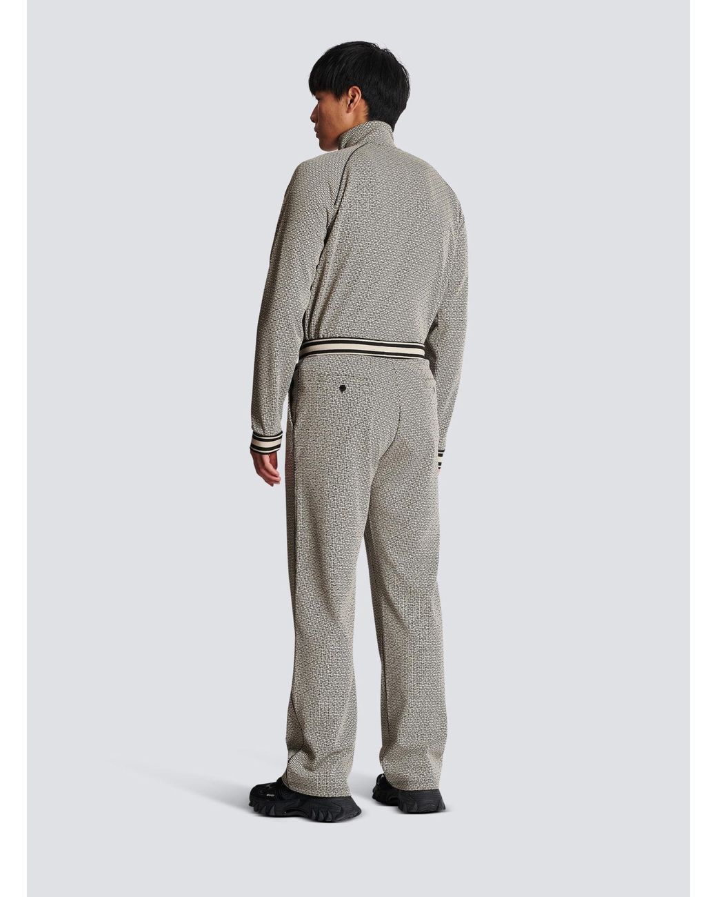 Balmain Gray Monogram-Jacquard Drawstring Pants for men