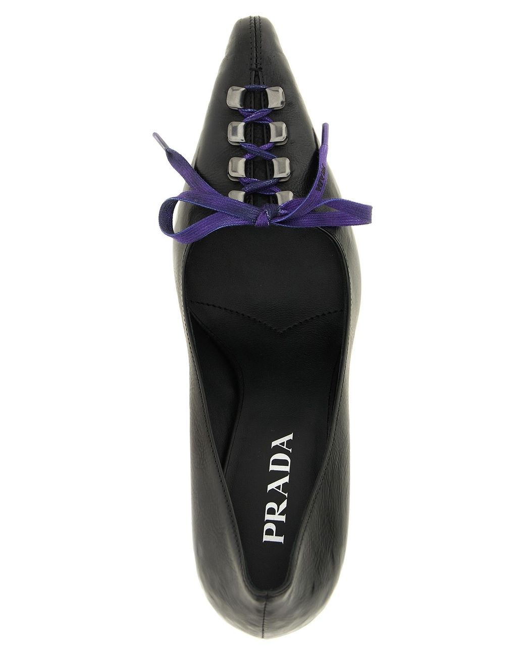 Prada Black Lace-Up Kitten Heeled Pumps