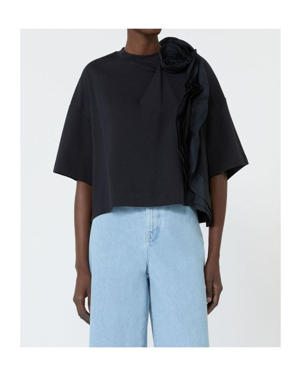 Max Mara Blue Frilly Jersey T-Shirt