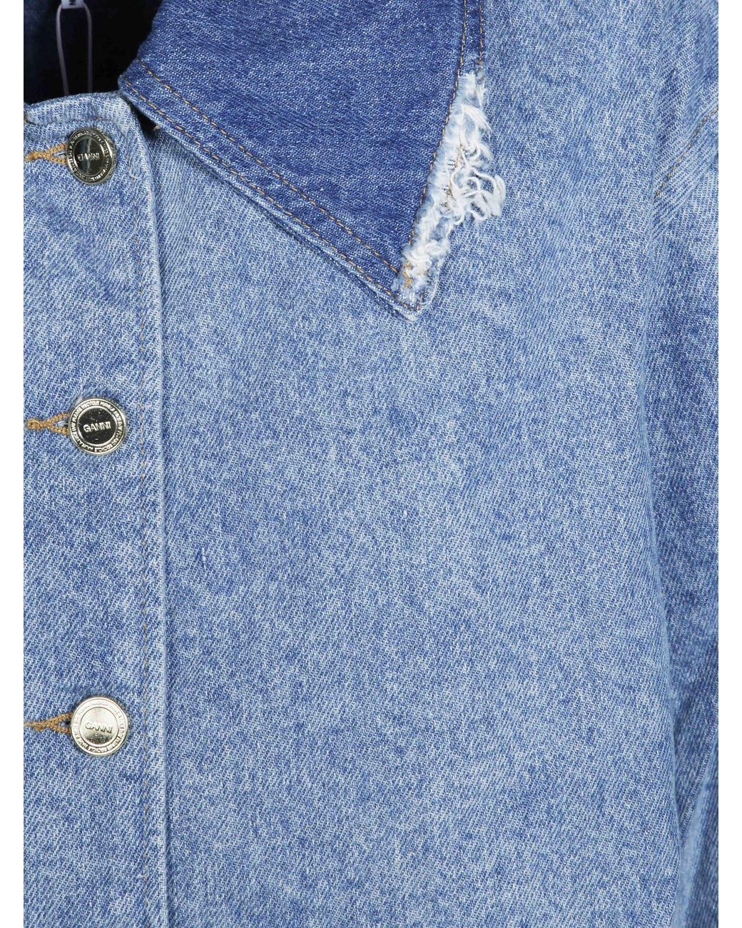 Ganni Blue Patchwork Midi Denim Jacket