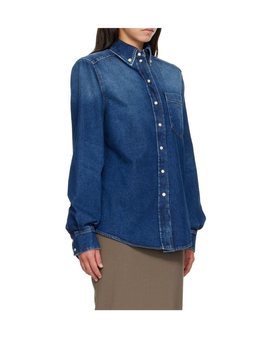 Mugler Blue Long-Sleeved Denim Shirt