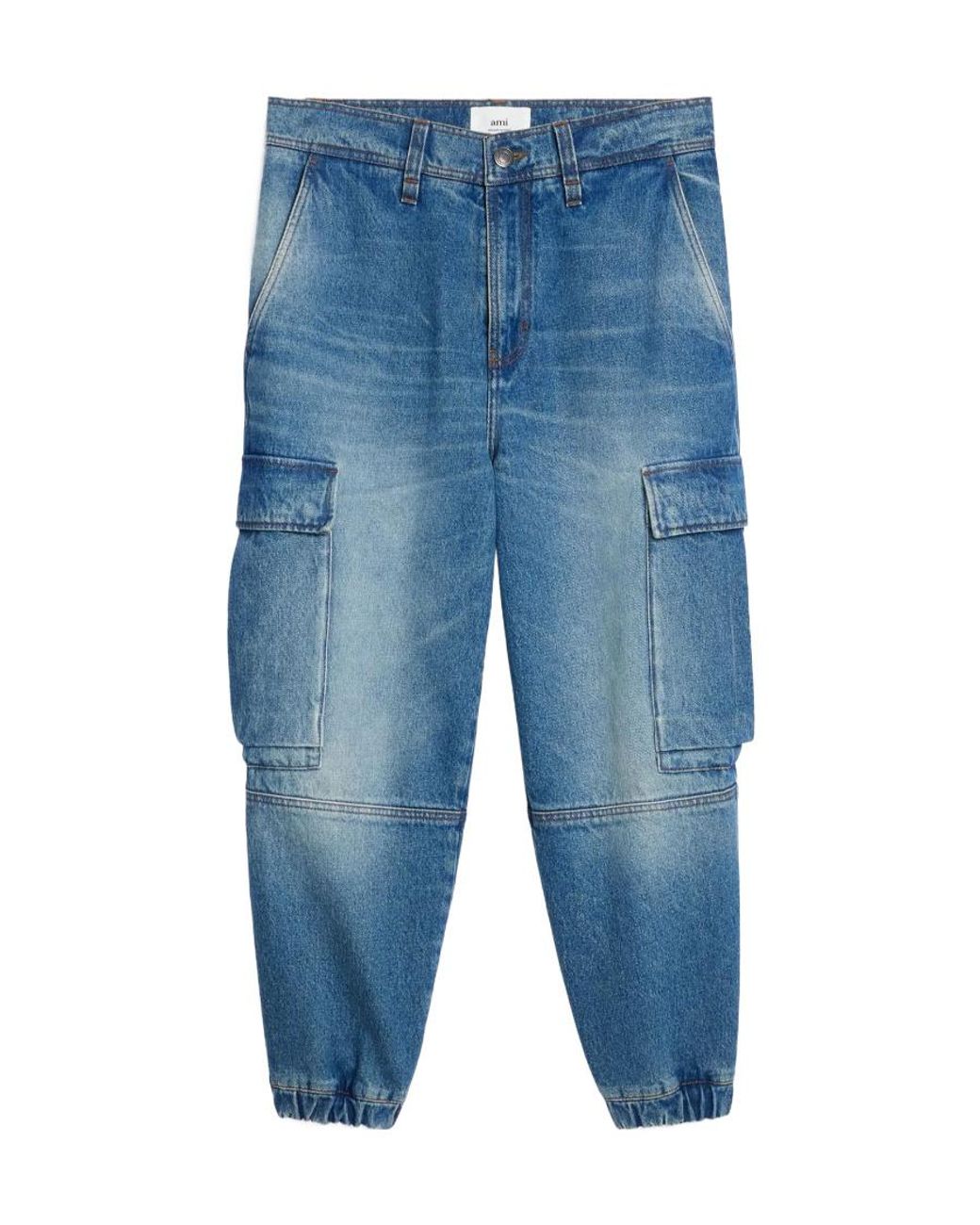AMI Blue Mid-Wash Denim Cargo Pants for men