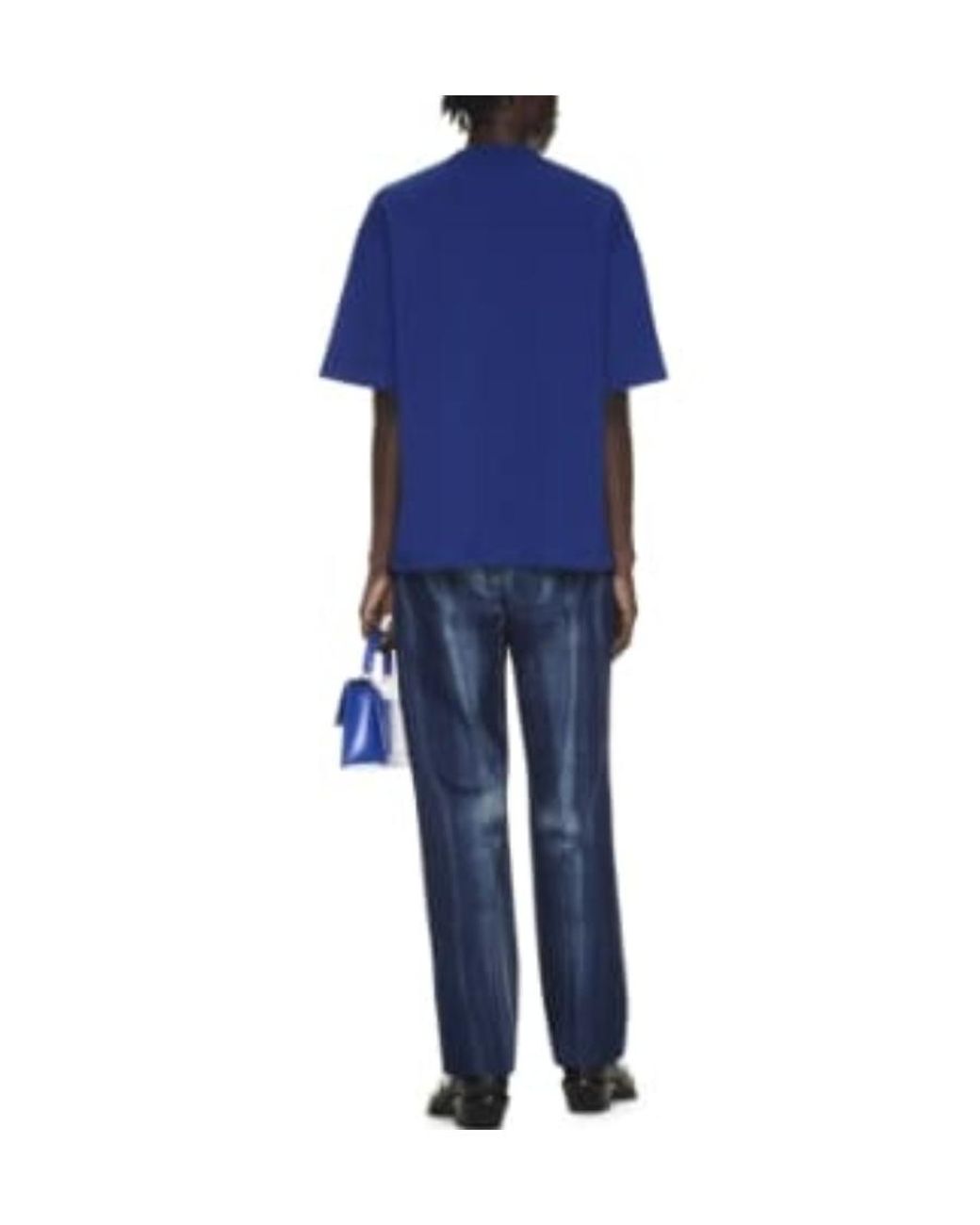 Off-White c/o Virgil Abloh Blue Logo Embroidered Crewneck T-Shirt for men