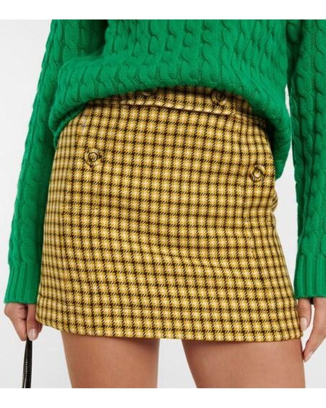 Plan C Metallic Houndstooth Checked Wool Miniskirt