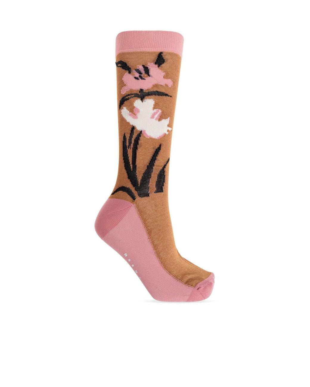 Marni Pink Floral Motif Knitted Socks