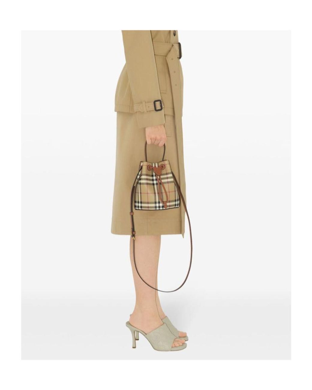 Burberry Natural Check Printed Drawstring Bucket Bag