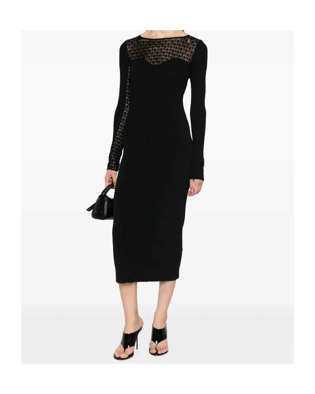 Patrizia Pepe Black Lace Panel Midi Dress