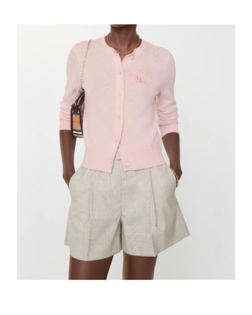 Burberry Pink Ekd Crewneck Buttoned Cardigan