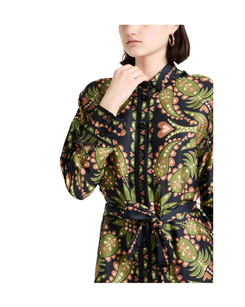 Farm Rio Green Floral Print Shirt Dress