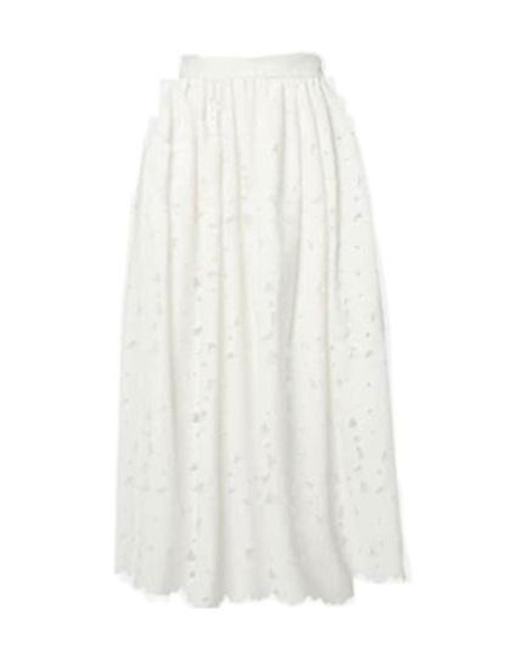 Erdem White Gathered Cotton-Blend Midi Skirt