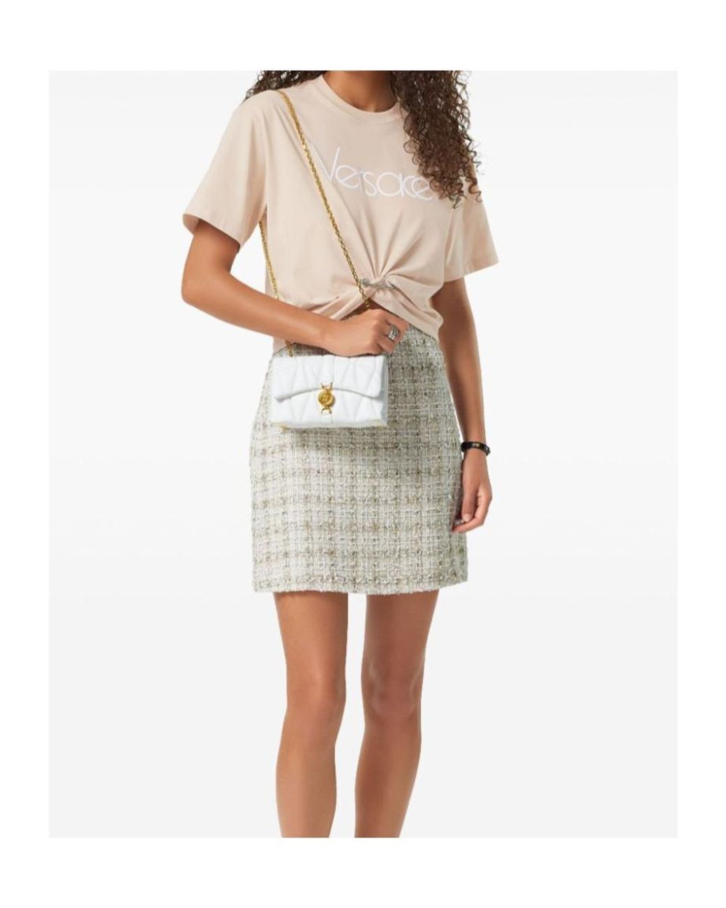 Versace Natural Safety-Pin Detailed Cropped T-Shirt